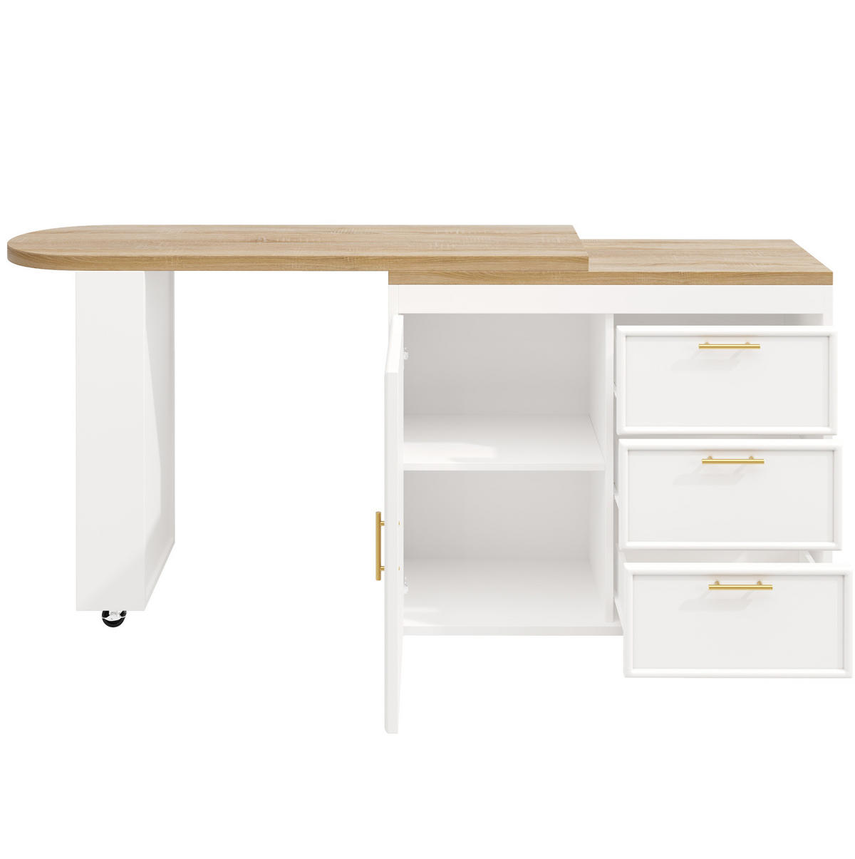 BARTISCH mit 360°-Drehfunktion 128-203x39x90 cm MDF Metall Weiß - Weiß, Metall (203/39/90cm) - Meubliv