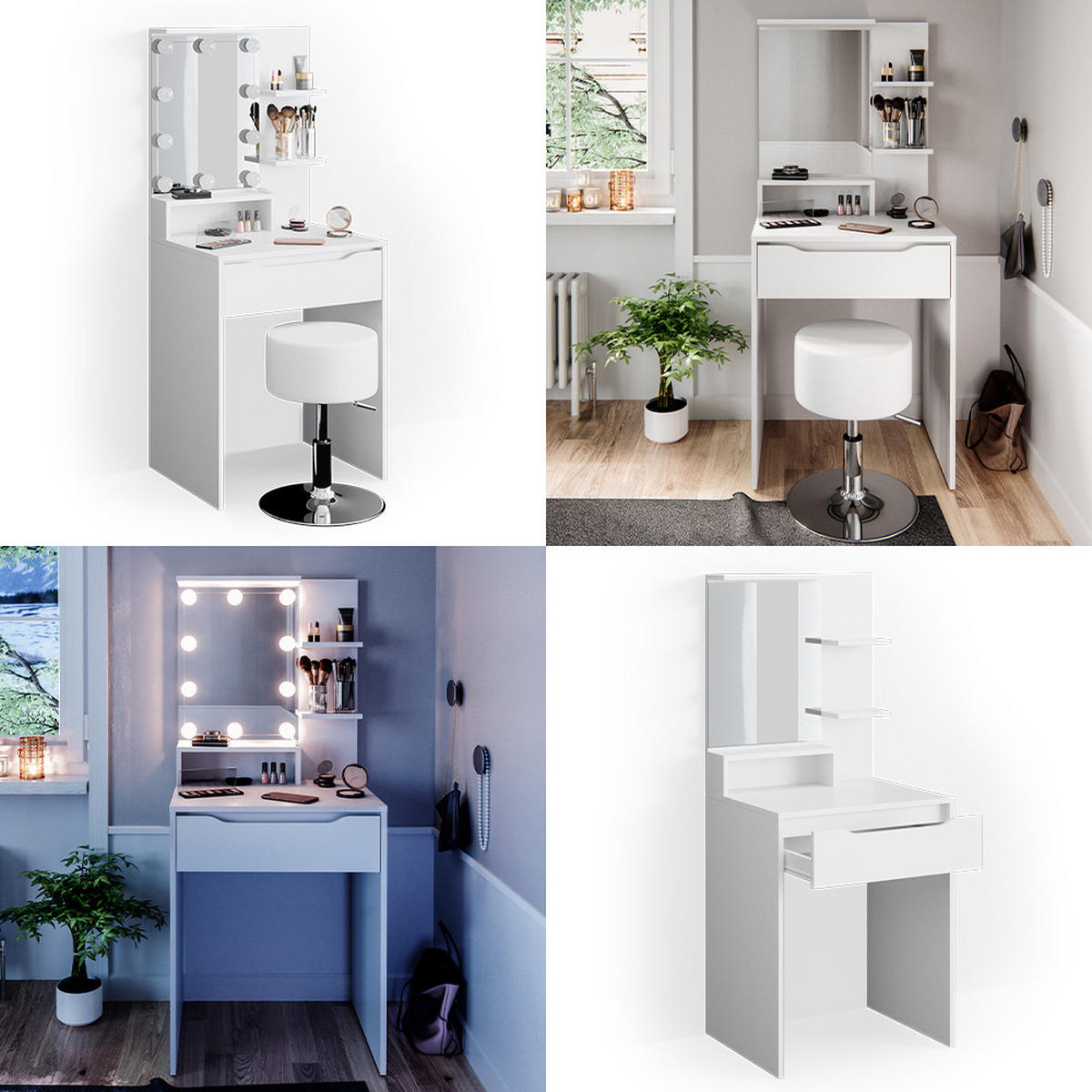 SCHMINKTISCH Ruben Weiß 60 cm mit LED Beleuchtung - Weiß, Holzwerkstoff (60/142.7/48cm) - Vicco