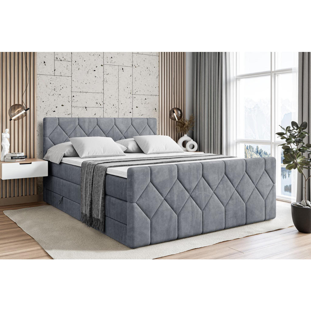 Thumbnail - Altdecor Boxspringbett, Grau, Holzwerkstoff, Höhe ca. 40 cm, 160x200 cm, Schlafzimmer, Betten, Boxspringbetten