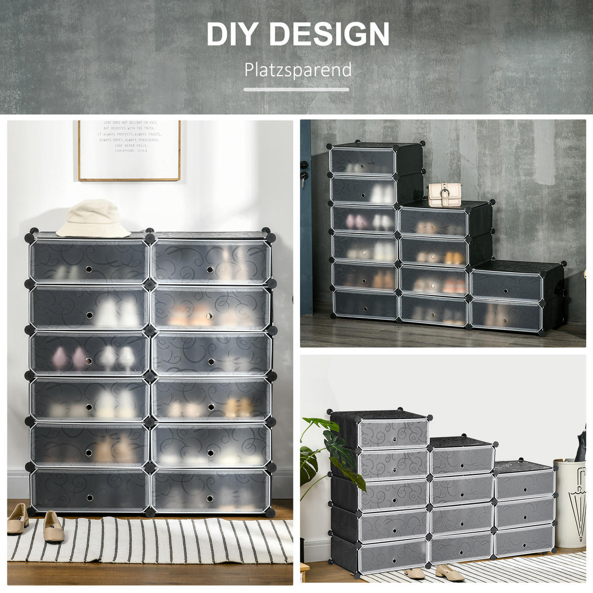 DIY-SCHUHSCHRANK Kunststoff Stahl Schwarz - Schwarz, Kunststoff (37/108/94cm) - HOMCOM