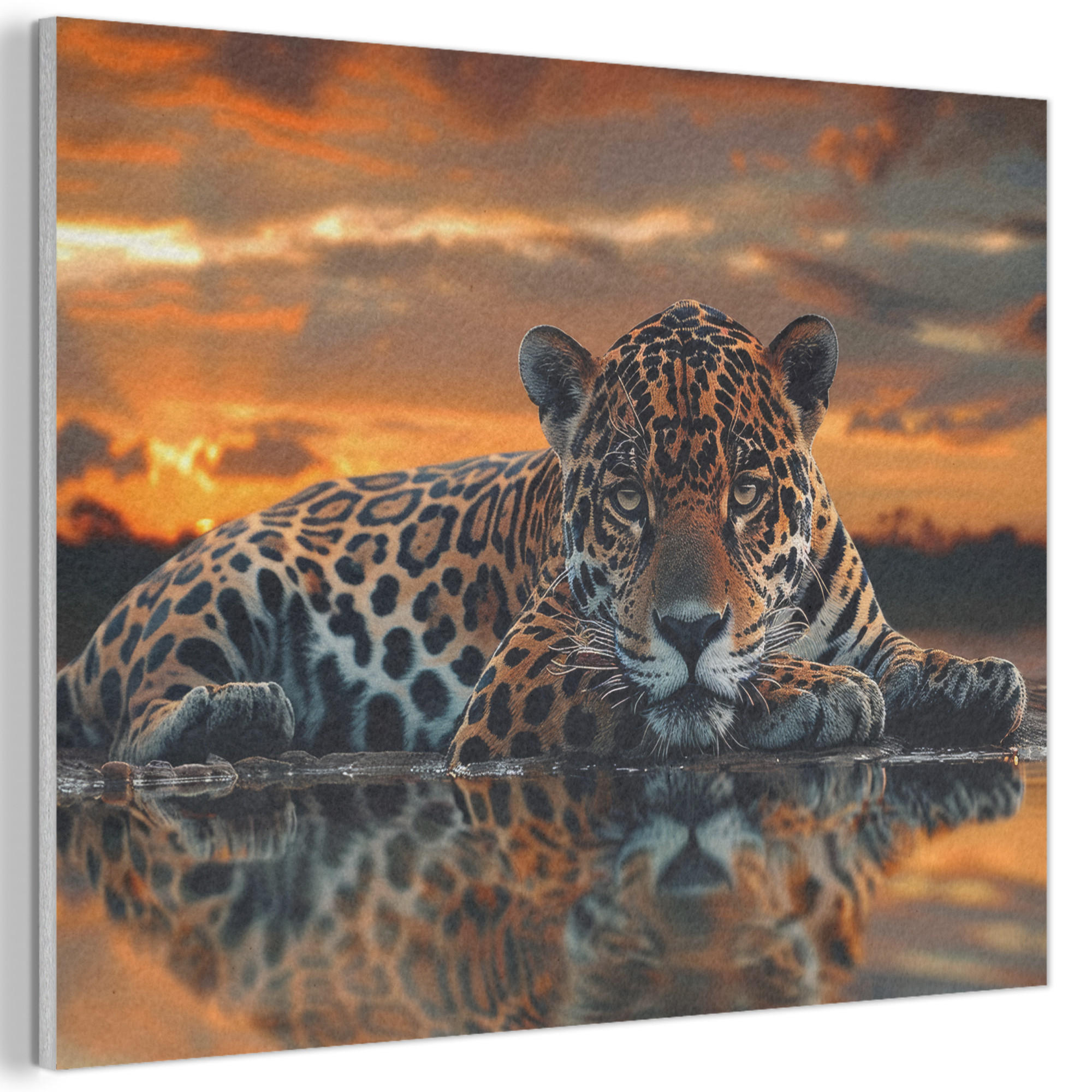 MuchoWow AKUSTICKÝ obraz Příroda - Leopard - Zvíře - Západ slunce - Moderní 100x70 cm