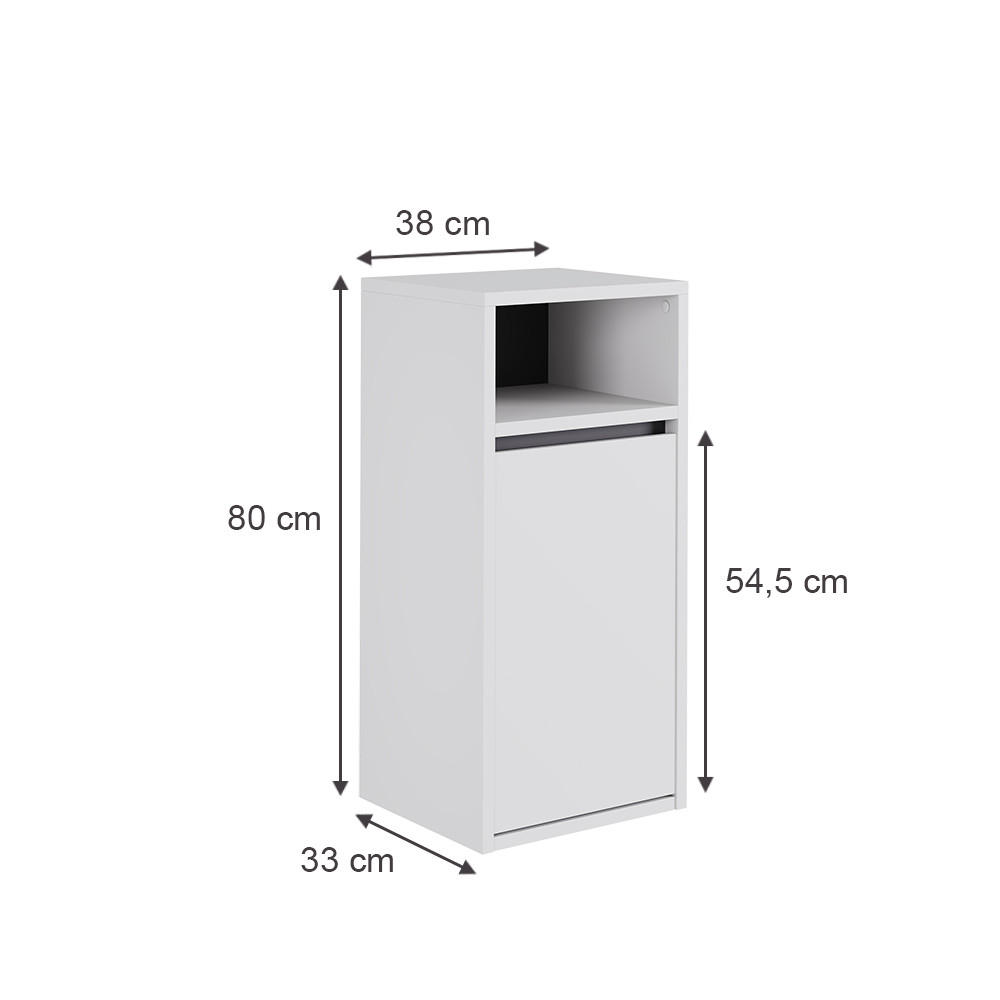 BADSCHRANK Viola Weiß/Grau 38 x 80 cm mit Wäschkorb - Weiß/Grau, Holzwerkstoff (38/80/33cm) - Vicco