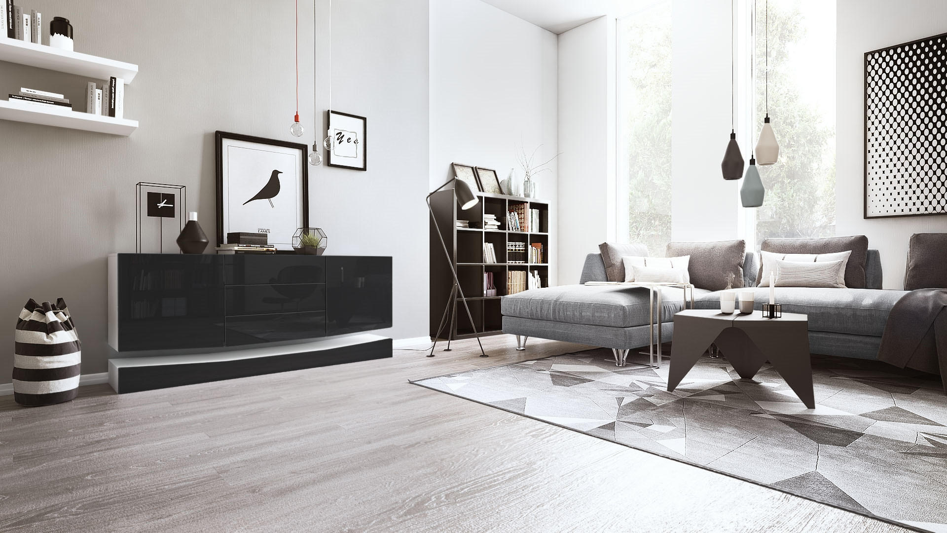 SIDEBOARD City Fronten in Schwarz Hochglanz - Schwarz Hochglanz, Holzwerkstoff (178/82/39cm) - Vladon