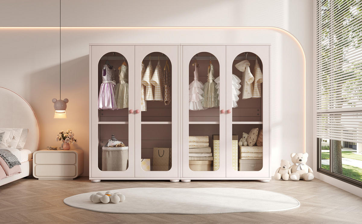 KLEIDERSCHRANK aus MDF und Acryl 160x50x120 cm Babyrosa im 2er-Set mit Kleiderstange und verstellbaren Einlegeböden - Pink, Holzwerkstoff (160/120/50cm) - Modfu