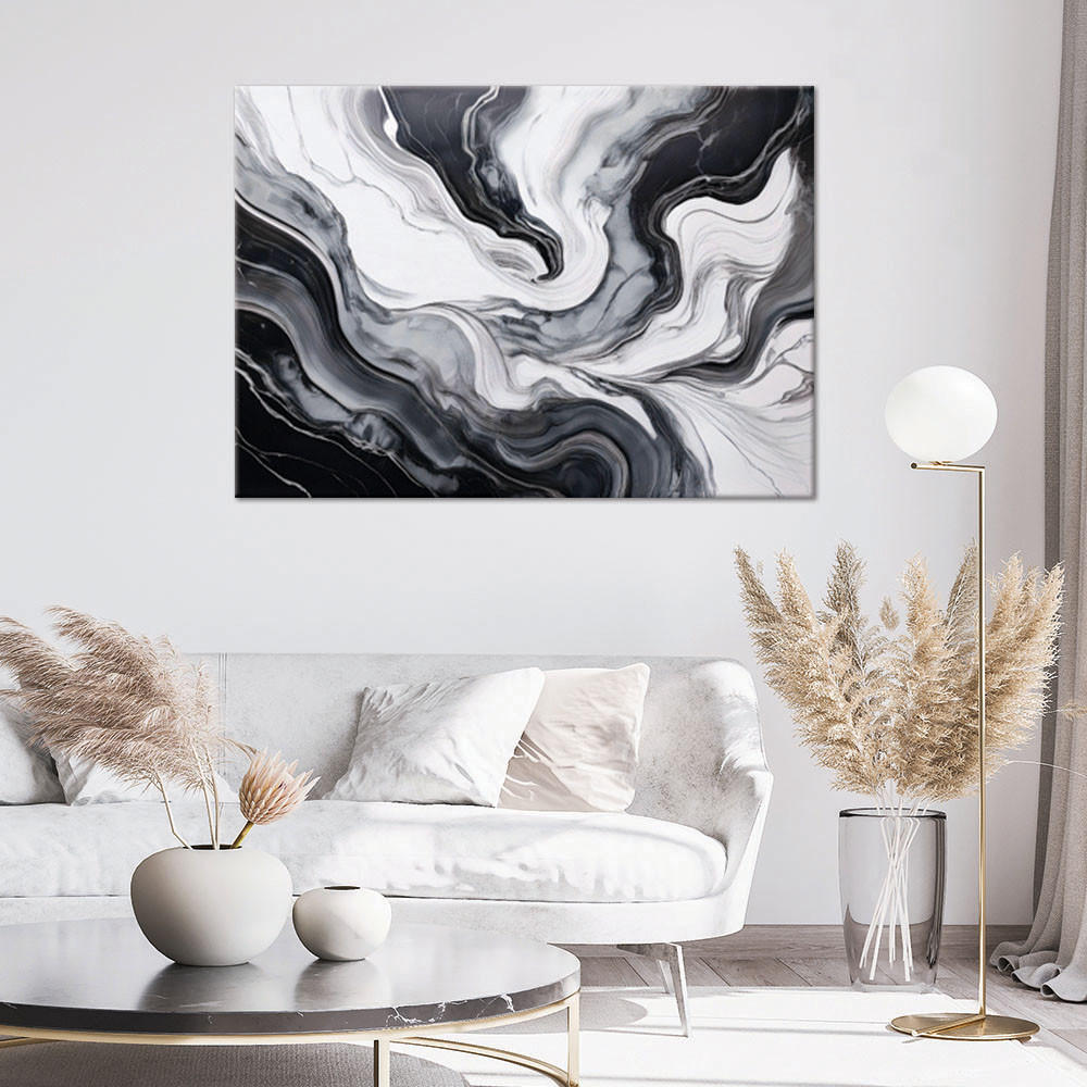 LEINWANDBILD Abstraktion aus schwarzem und weißem Marmor 100x70cm - Schwarz, Textil (100/70cm) - Feeby