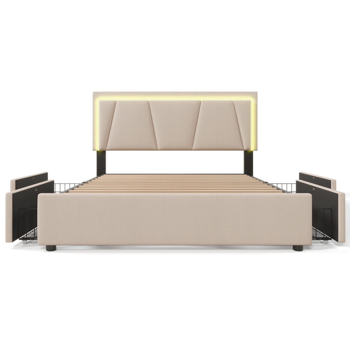 POLSTERBETT 140/200 cm Beige mit LED-Beleuchtung und 4 Schubladen - Beige, Holz (140/200cm) - Flora Grace