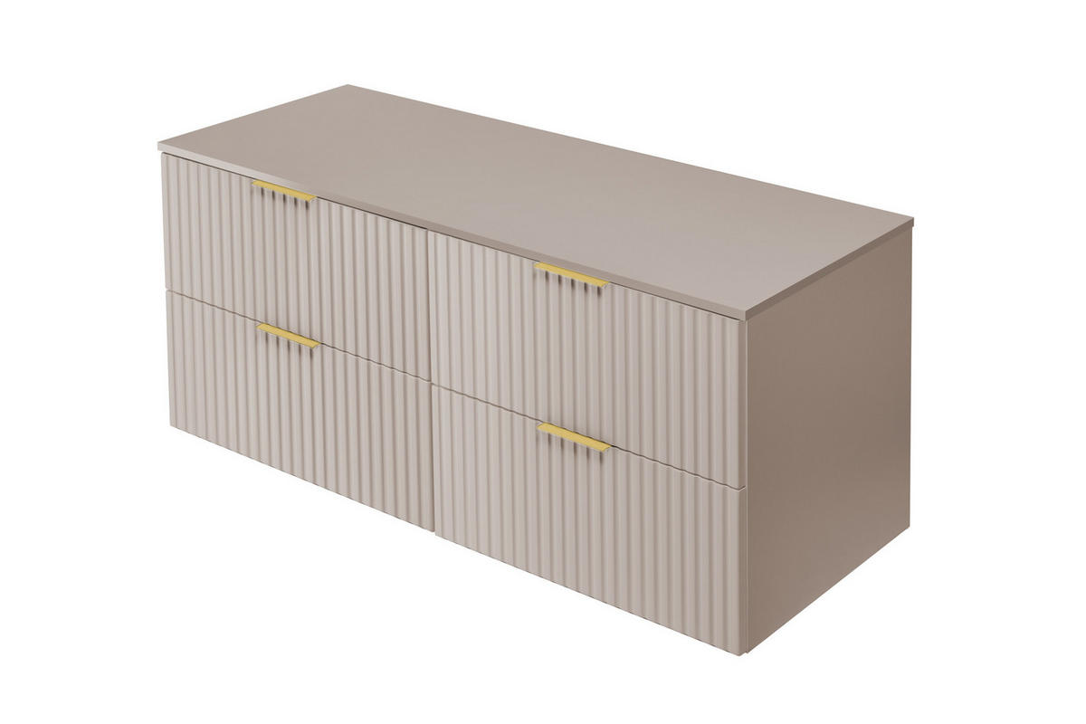 WASCHBECKUNTERSCHRANK, Kaschmir, 120 (2 x 60) x 57 x 46 cm, goldener Griff+ Arbeitsplatte - Beige/Goldfarben, Holzwerkstoff (120/57/46cm) - 3XE LIVING