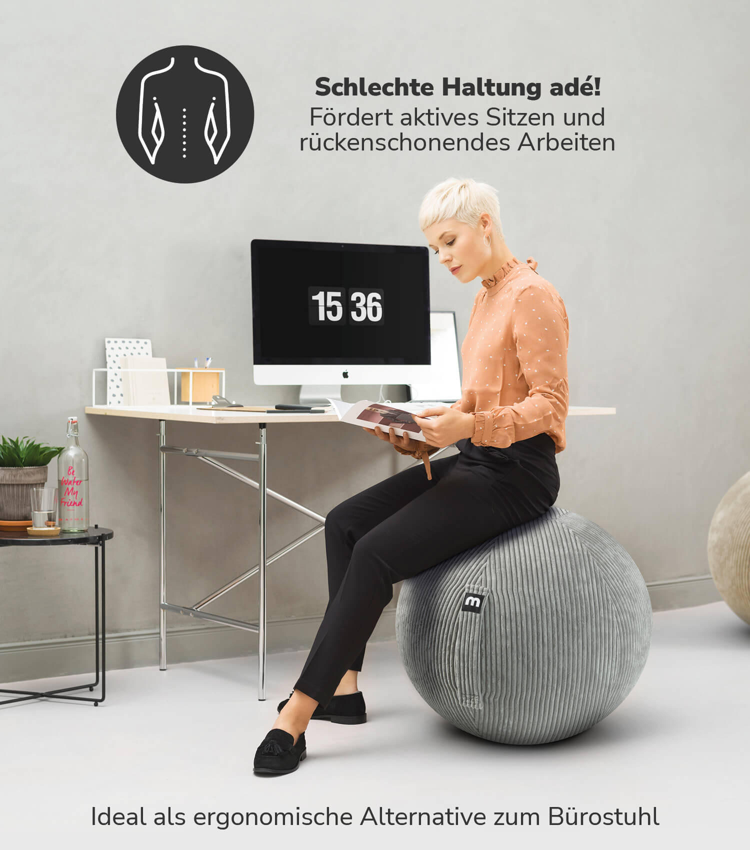 SITZBALL Der Sportliche - Grau, Textil (65/65/65cm) - Mokebo