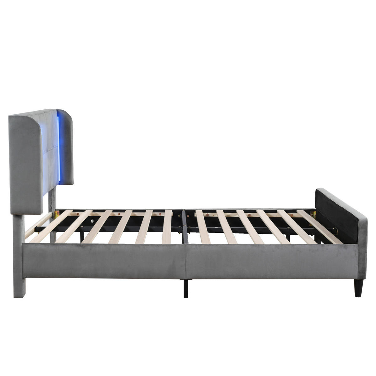 POLSTERBETT 140/200 cm Grau mit LED-Beleuchtung und gesteppter Oberfläche - Grau, Textil (140/200cm) - OKWISH