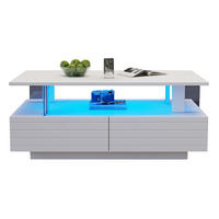 COUCHTISCH 100/50/42 cm in Weiß mit LED-Beleuchtung und 2 Schubladen - Weiß, Holzwerkstoff (100/50/42cm) - Flora Grace