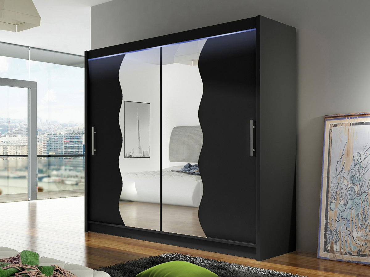 KLEIDERSCHRANK London X, mit RGB LED Beleuchtung - Silberfarben/Schwarz, Holzwerkstoff/Kunststoff (180/215/58cm) - MIRJAN24