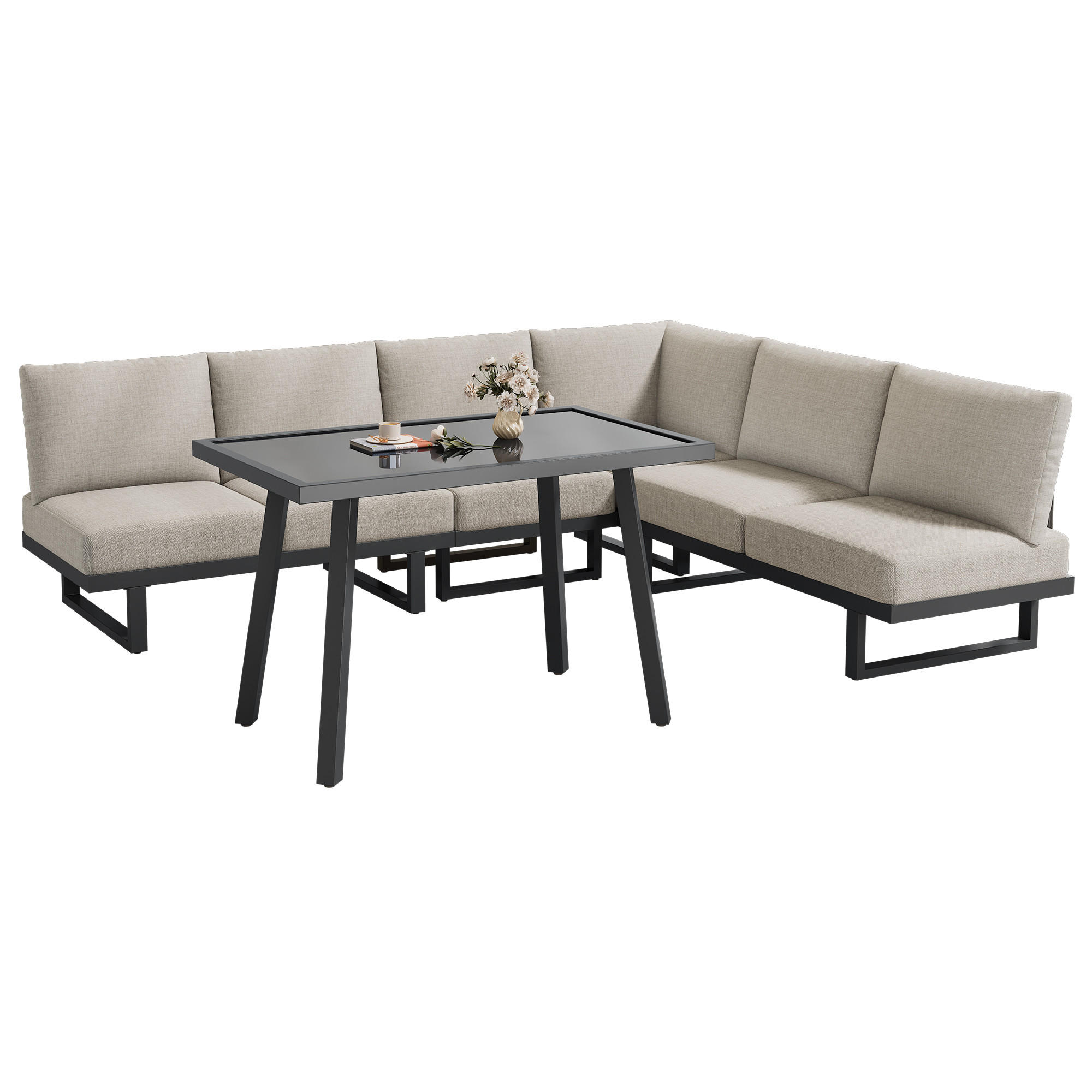 GARTENLOUNGE 240/180/68 cm grau aus Polyester mit Glasplatte und verstellbarer Rückenlehne - Grau, Metall - OKWISH