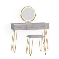 SCHMINKTISCH Layla Grau 100 cm mit LED Beleuchtung und Hocker - Grau, Holzwerkstoff (100/79/40cm) - Vicco