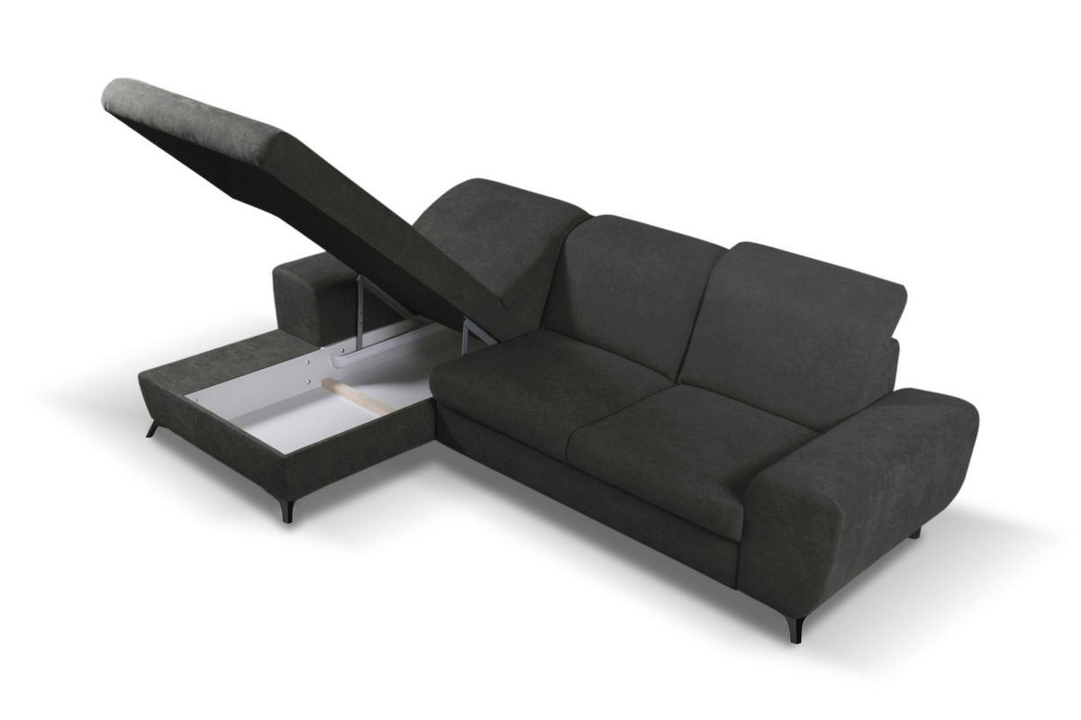 ECKSOFA LUCE L-S Grau Plüsch-Stoff mit Schlaffunktion - Grau, Holz (279/172cm) - MASSENO