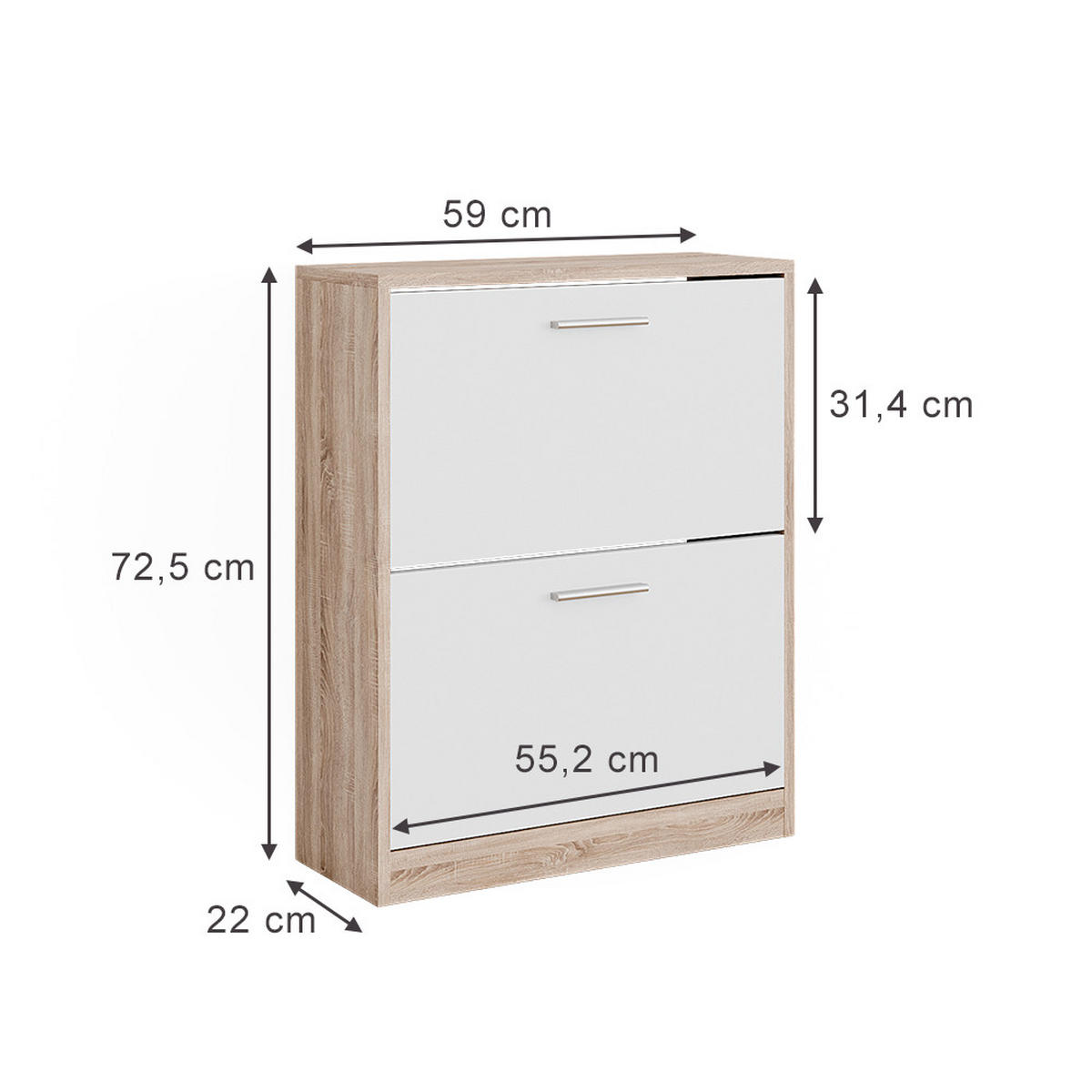 SCHUHSCHRANK Gizmo Weiß/Sonoma 59 x 72.5 cm 2 Fächern - Weiß/Sonoma Eiche, Holzwerkstoff (59/72.5/22cm) - Vicco