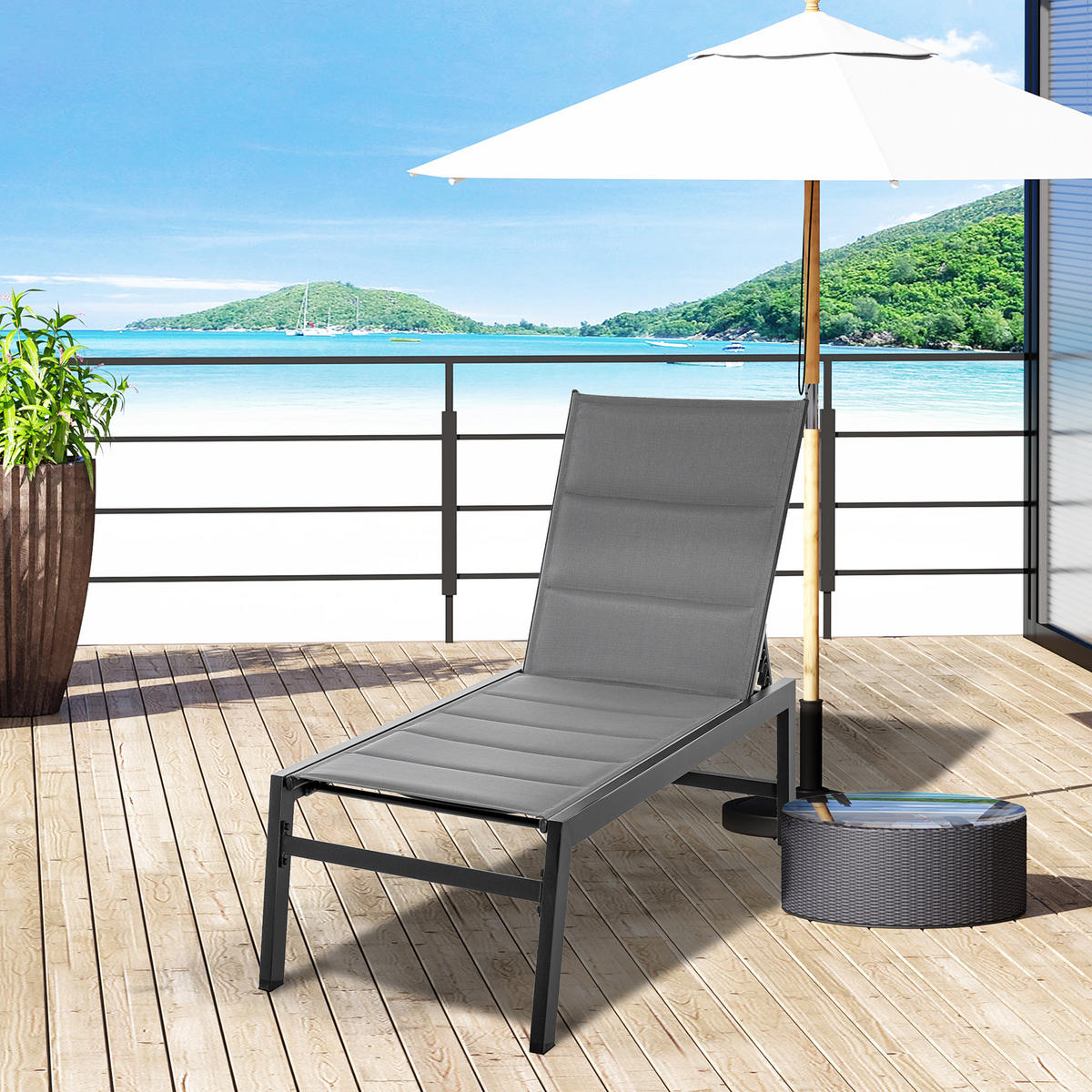 SONNENLIEGE 5-fach verstellbare Gartenliege 168*65*102 cm - Schwarz, Metall (168/102/72cm) - Vallsero