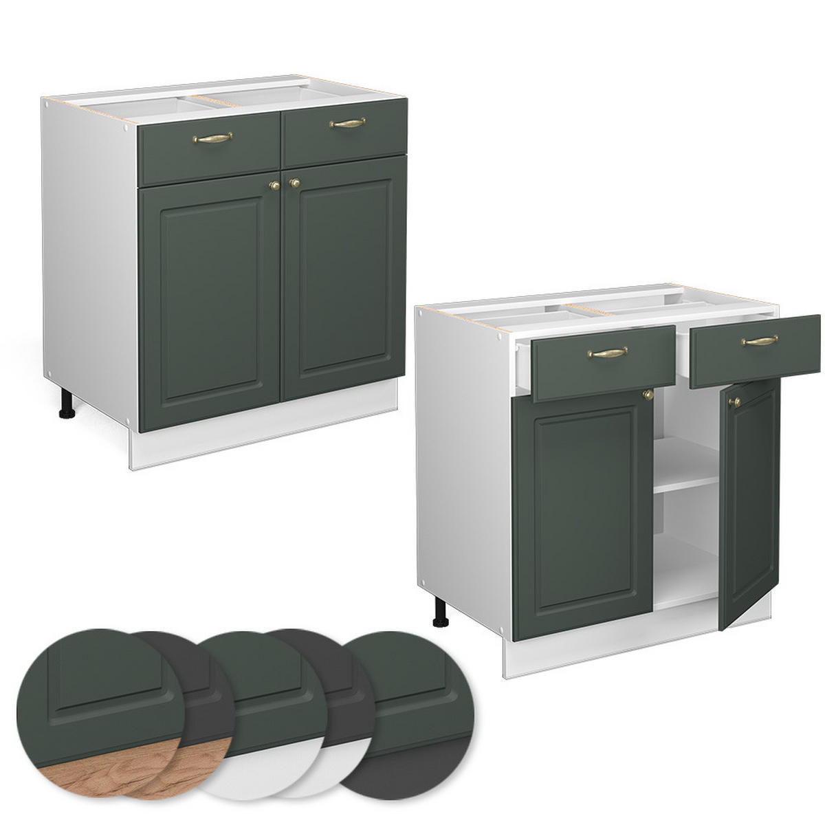 KÜCHENUNTERSCHRANK Fame-Line Grün-Gold Landhaus 80 cm, AP Eiche - Weiß/Grün, Holzwerkstoff (80/82/60cm) - Vicco
