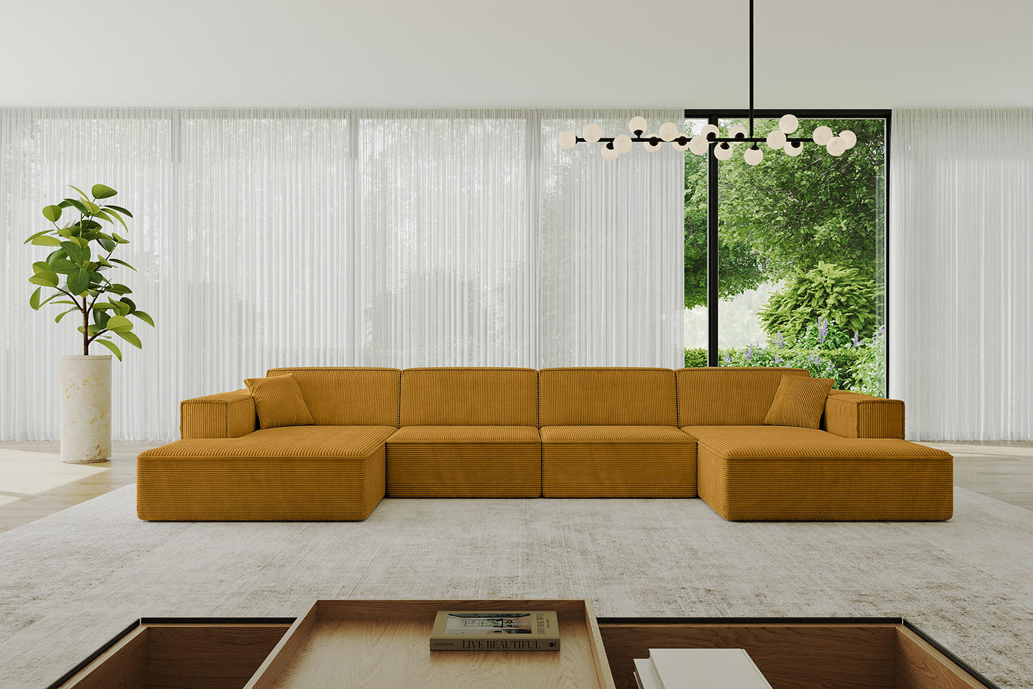 WOHNLANDSCHAFT IREA-U2-v4 - 388x171x79 cm Senfgelb - Grün, Holzwerkstoff/Textil (388/79/171cm) - ALTDECOR