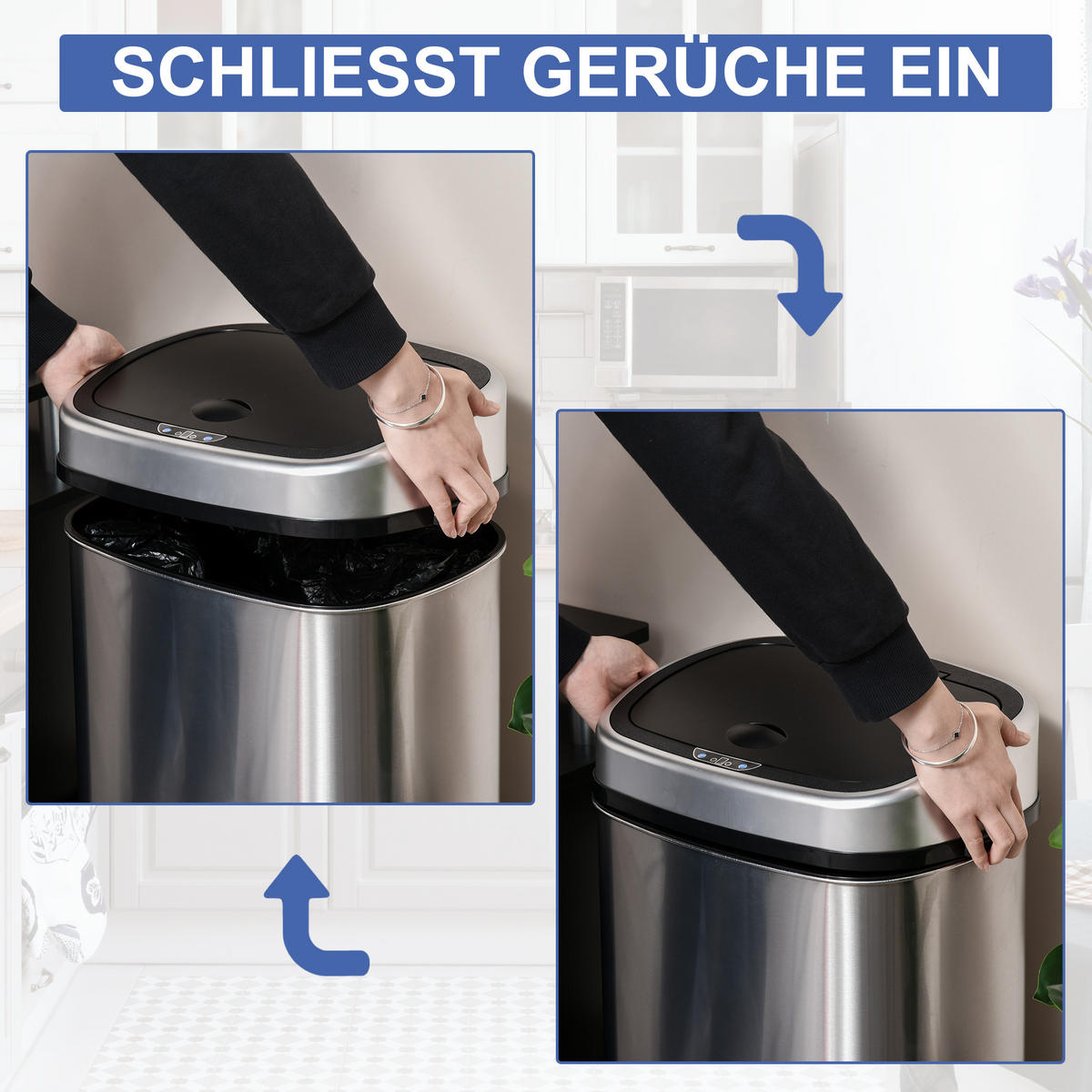 AUTOMATIK Mülleimer Abfalleimer mit Infrarotsensor Küche Silber 58L / 48L - Silberfarben, Metall (29.5/57/40.5cm) - HOMCOM