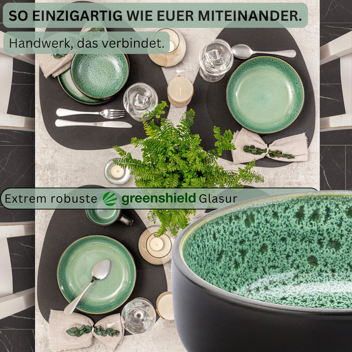 SCHALEN SET GREENWICH - 6 teilig aus Steingut - Grün, Stein (16.3/16.3/6.3cm) - Sänger