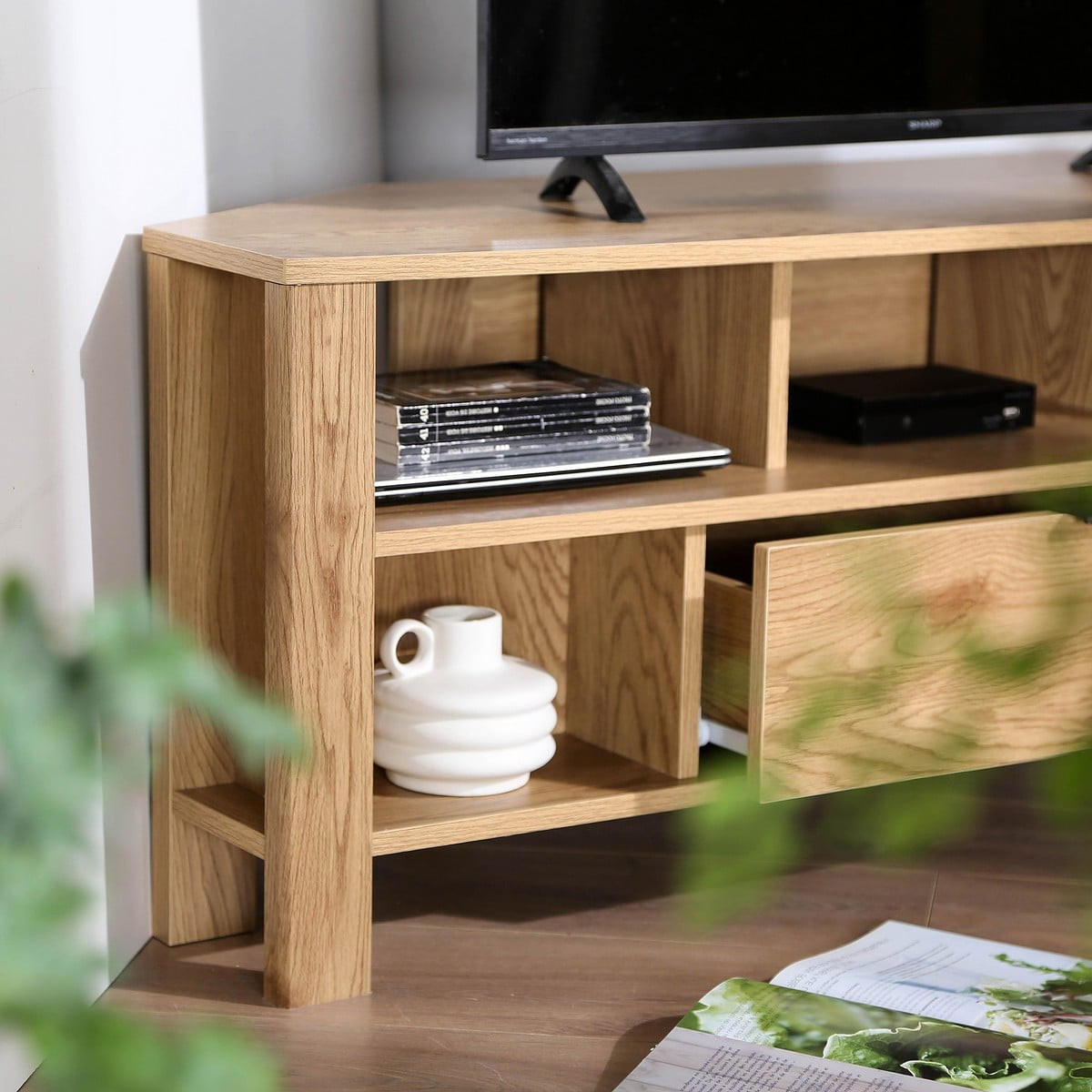 ECK-TV-MÖBEL 1 Schublade Eiche Dekor - L120 cm - Apfelbaumfarben, Holzwerkstoff (40/45/120cm) - Calicosy