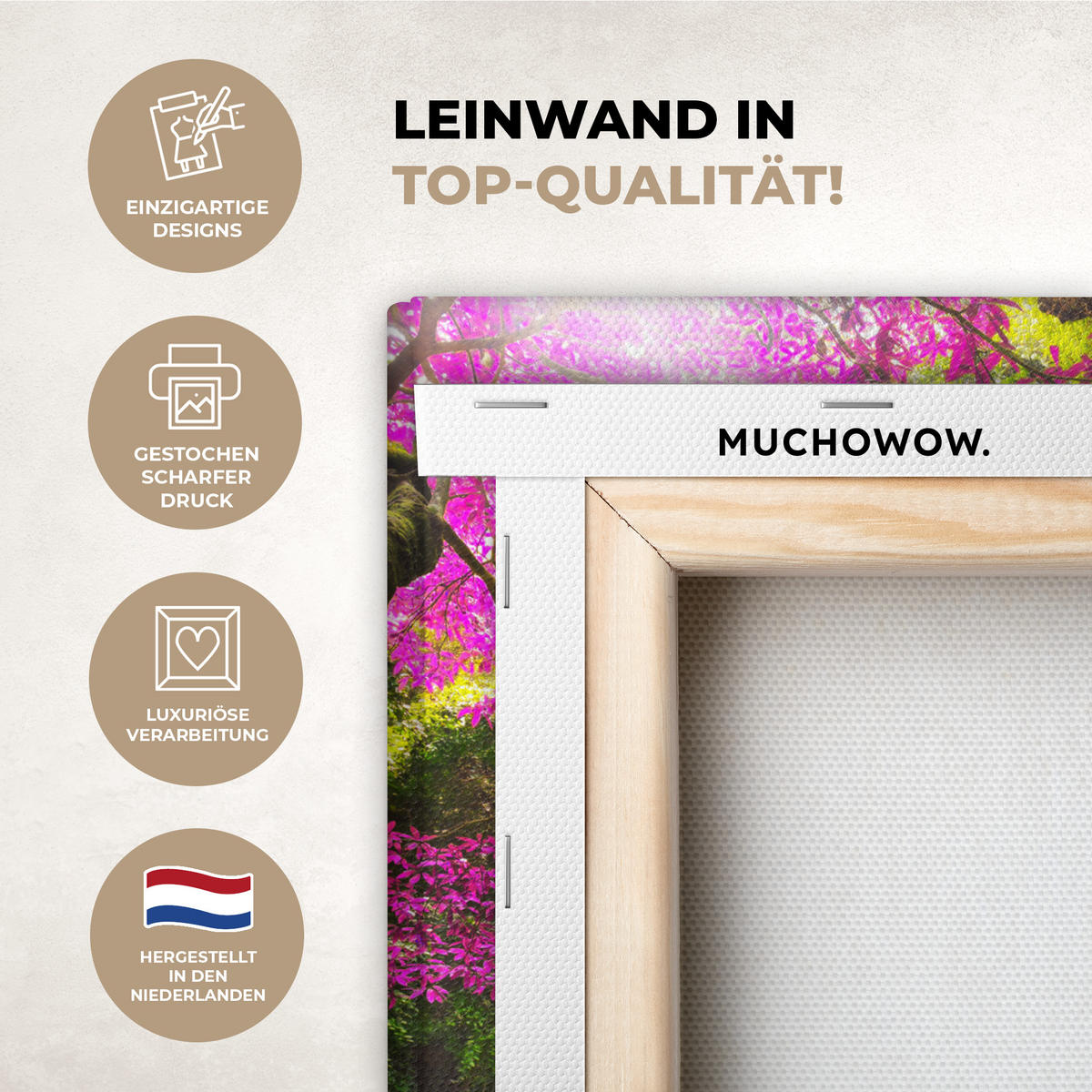 LEINWANDBILD Wasserfall mit bunten Blumen und Bäumen - Natur - Dschungel 20x30 cm - Waldgrün, Textil (20/30cm) - MuchoWow