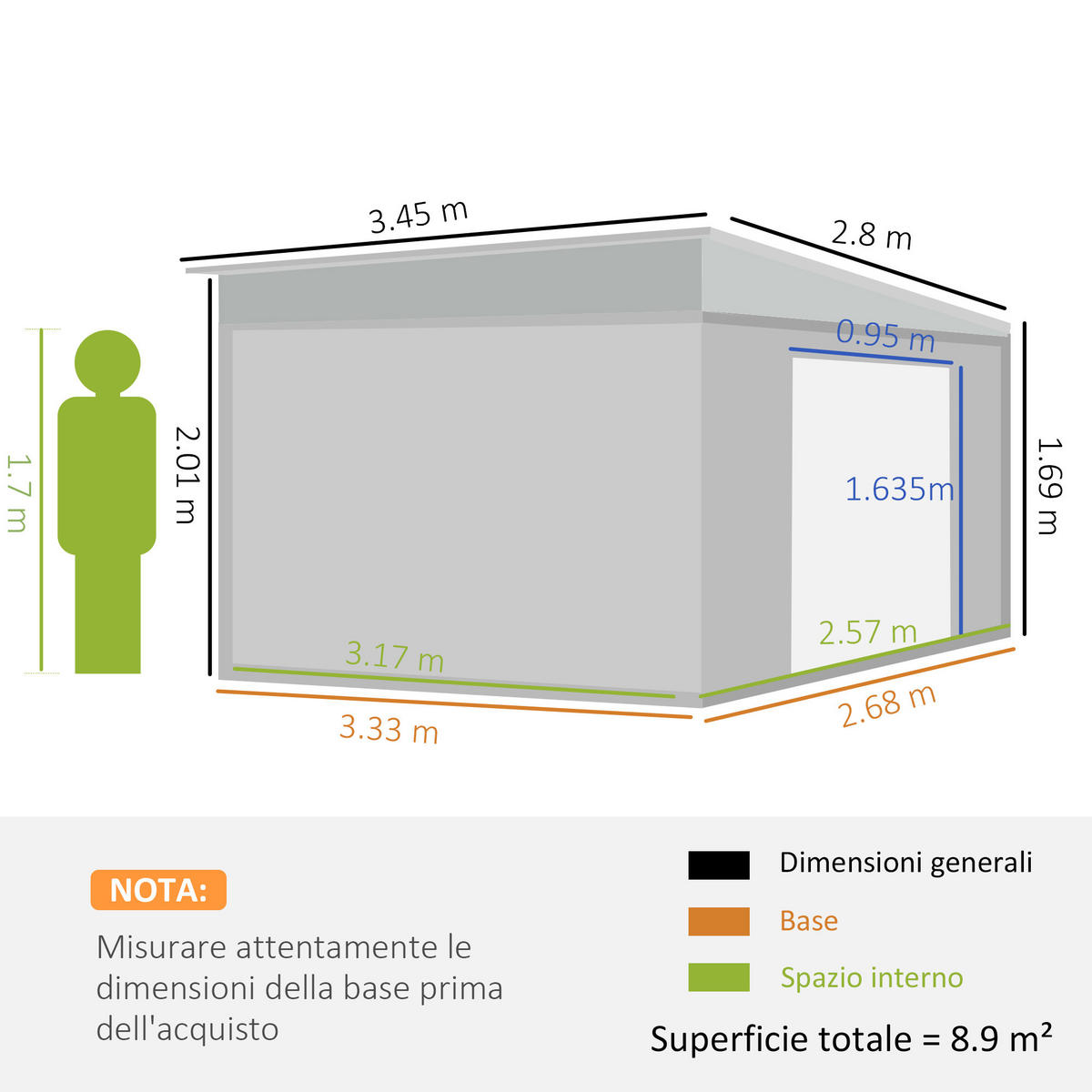 GARTENHAUS mit Schiebetür, Stahl 345 x 280,5 x 169–201 cm ,grau - Grau, Metall (280/201/345cm) - Vallsero