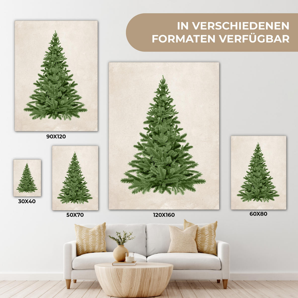 LEINWANDBILD Weihnachtsbaum - Grün - Weihnachten - Feiertage 30x40 cm - Olivgrün, Textil (30/40cm) - MuchoWow