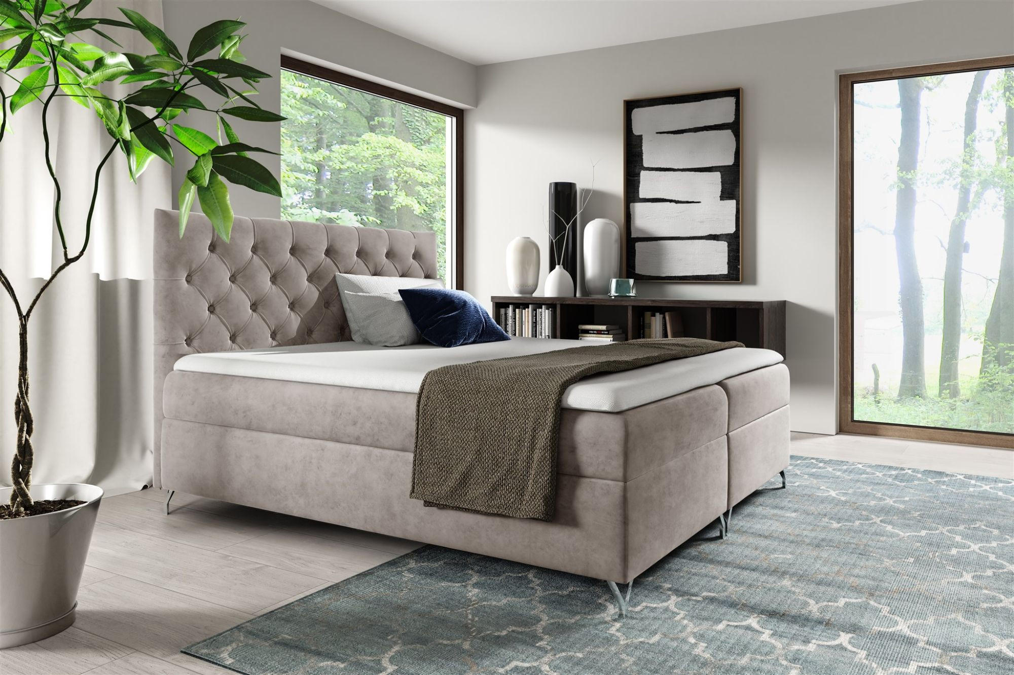 BOXBETT Ambre In überlänge - Beige, Holzwerkstoff/Textil (140/220cm) - Fun Möbel