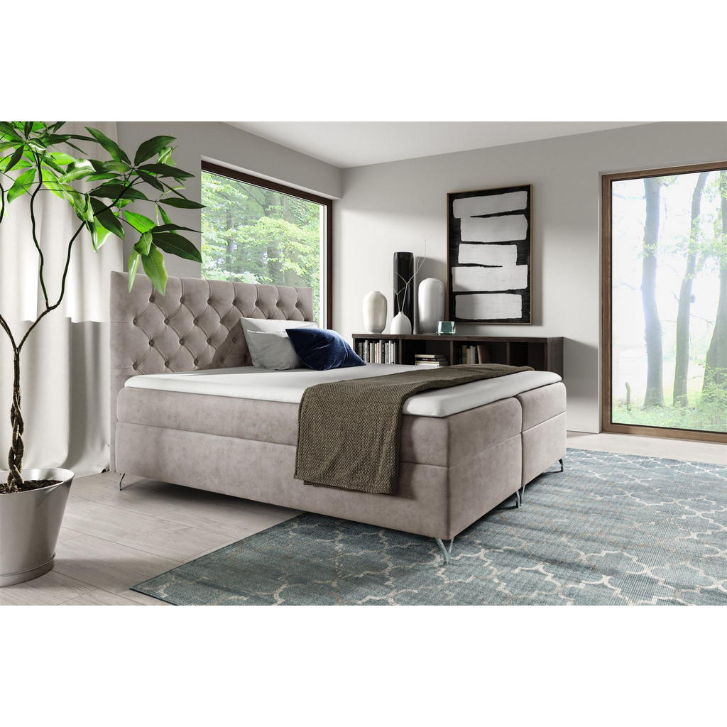 Thumbnail - Fun Möbel Boxbett, Beige, Textil, 140x200 cm, Schlafzimmer, Betten, Boxspringbetten