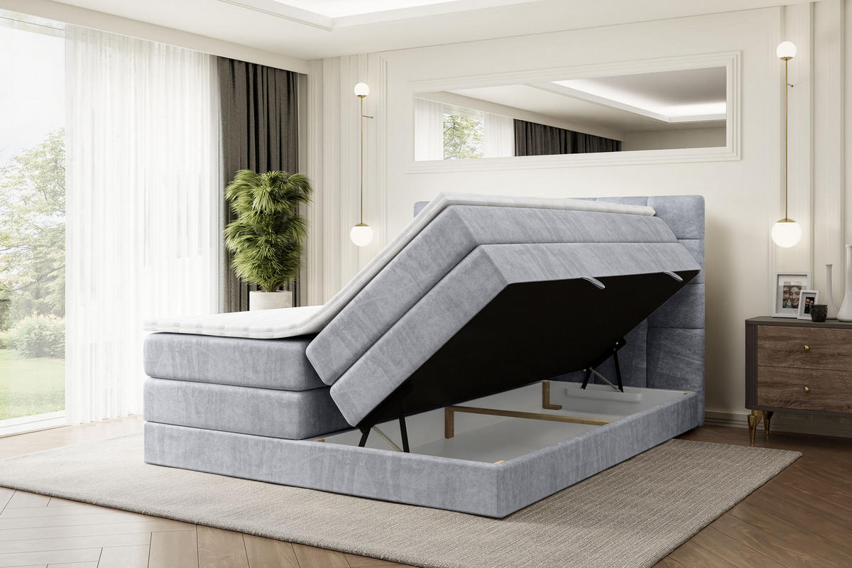 BOXSPRINGBETT BRUGO KING - 120 x 200 - H3/H4 - Hellgrau - Hellgrau, Holzwerkstoff (120/200cm) - ALTDECOR