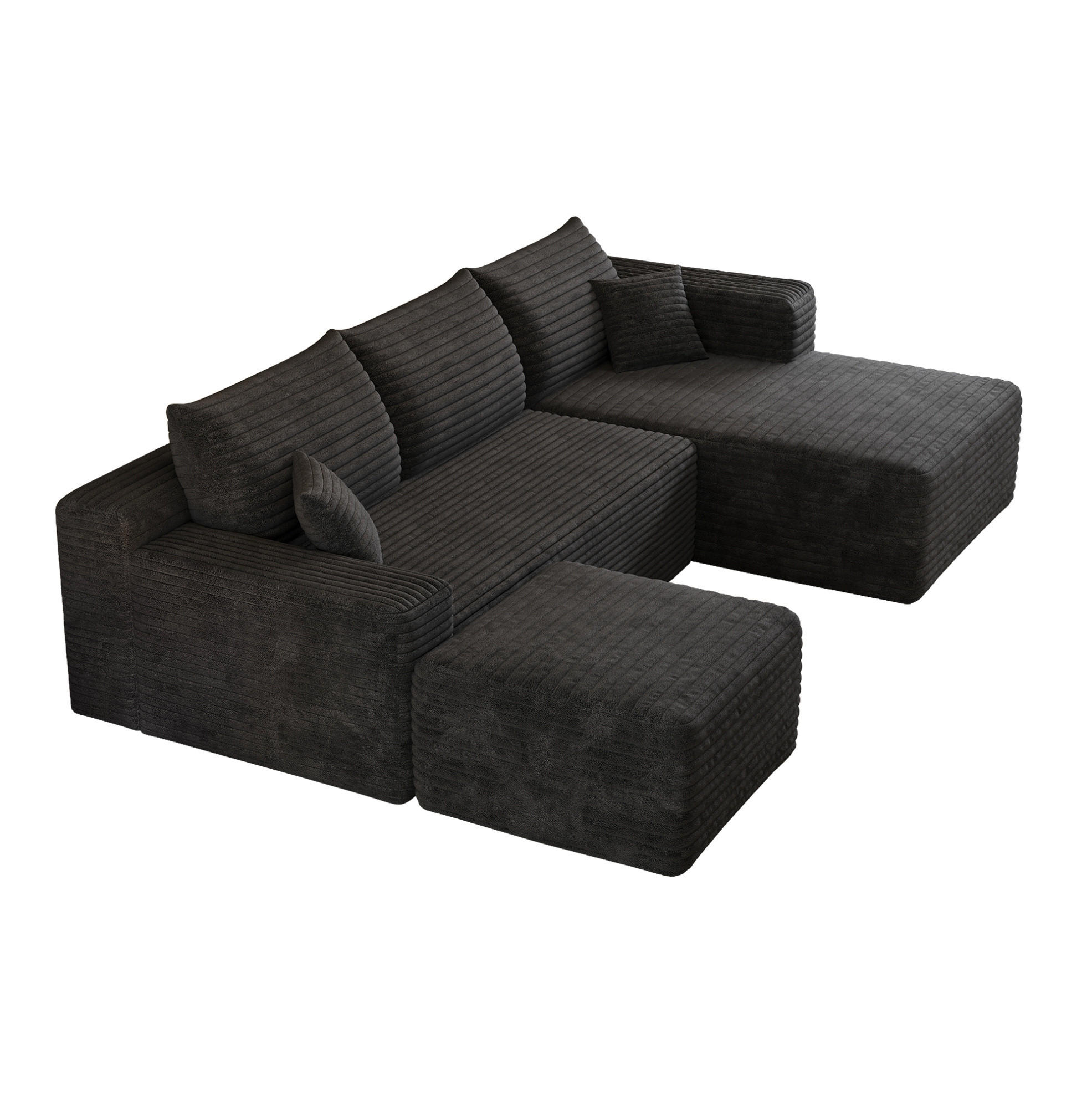 ECKSOFA 241 cm aus Stoff mit Cordbezug und ohne Montage Schwarz - Schwarz, Textil (151/241cm) - Modenvie