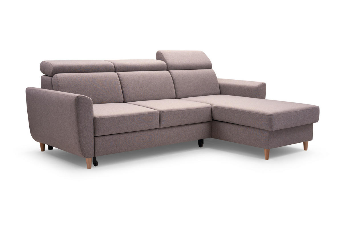 ECKSOFA SAPORE Beige Geflochtener Stoff mit Schlaffunktion - Beige, Holz (235/170cm) - MASSENO