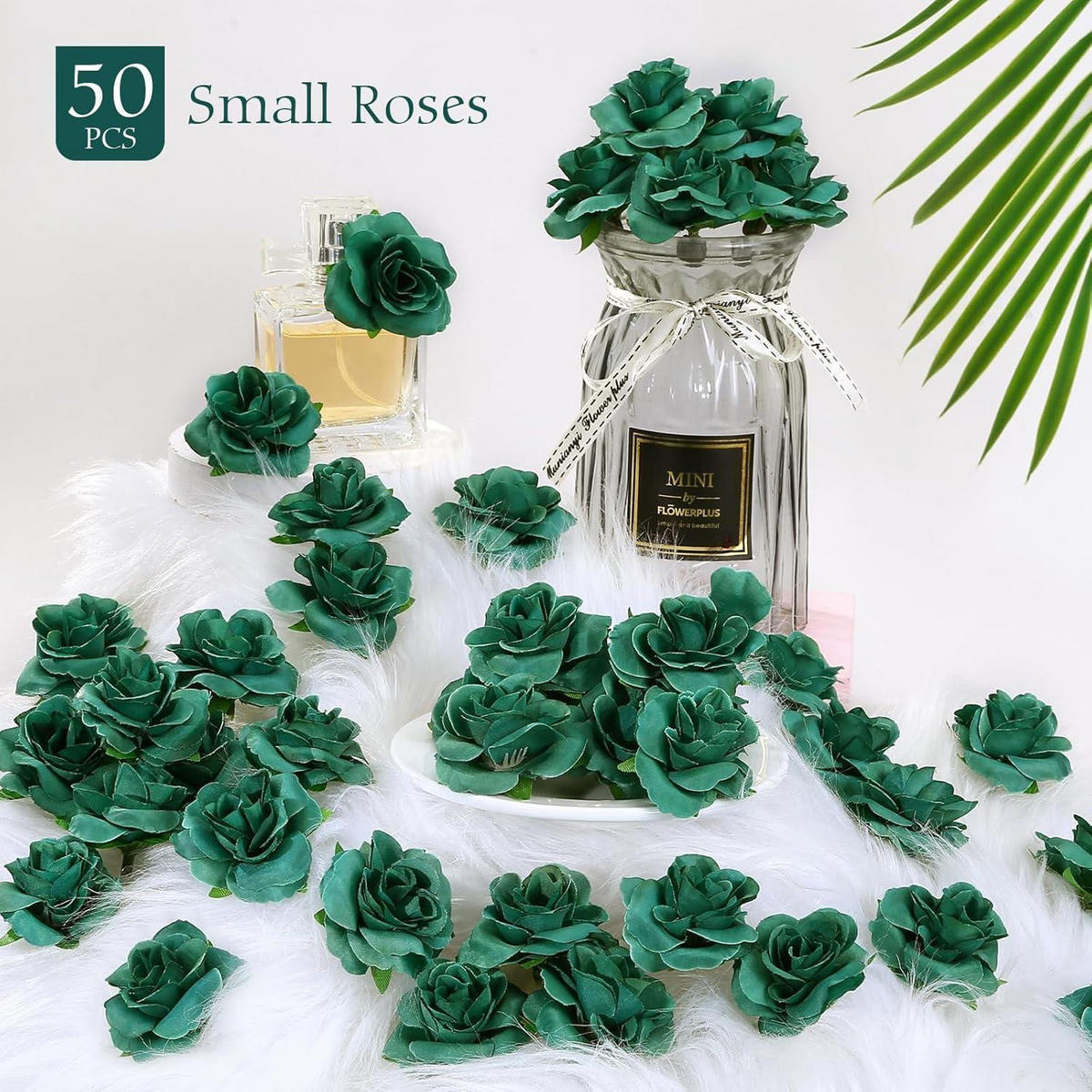 KUNSTBLUMENKÖPFE Rosen 50-teiliges Set Grün 4 cm - Grün, Kunststoff (1cm)