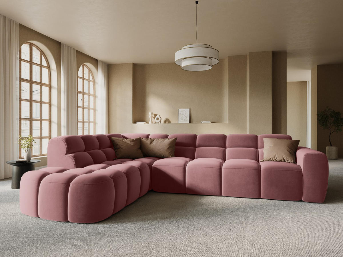 ECKSOFA links Lisa aus Samt lachs 5 Sitzplätze - Dunkelrosa, Textil (234/293cm) - Micadoni
