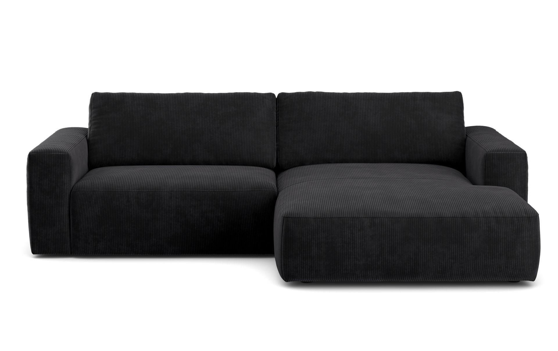 ECKSOFA mit Cord-Stoff - Anthrazit/Schwarz, Holz/Kunststoff (175/288cm) - Cotta