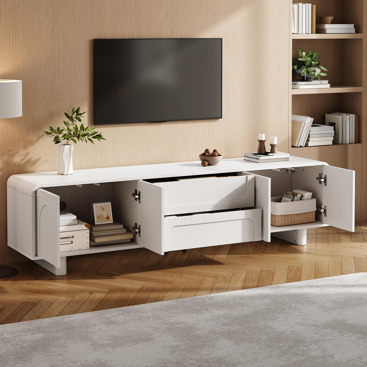 TV-SCHRANK 180/40/46 cm Weiß mit 4 Türen und 2 Schubladen - Weiß, Holzwerkstoff (180/46/40cm) - Oxeza