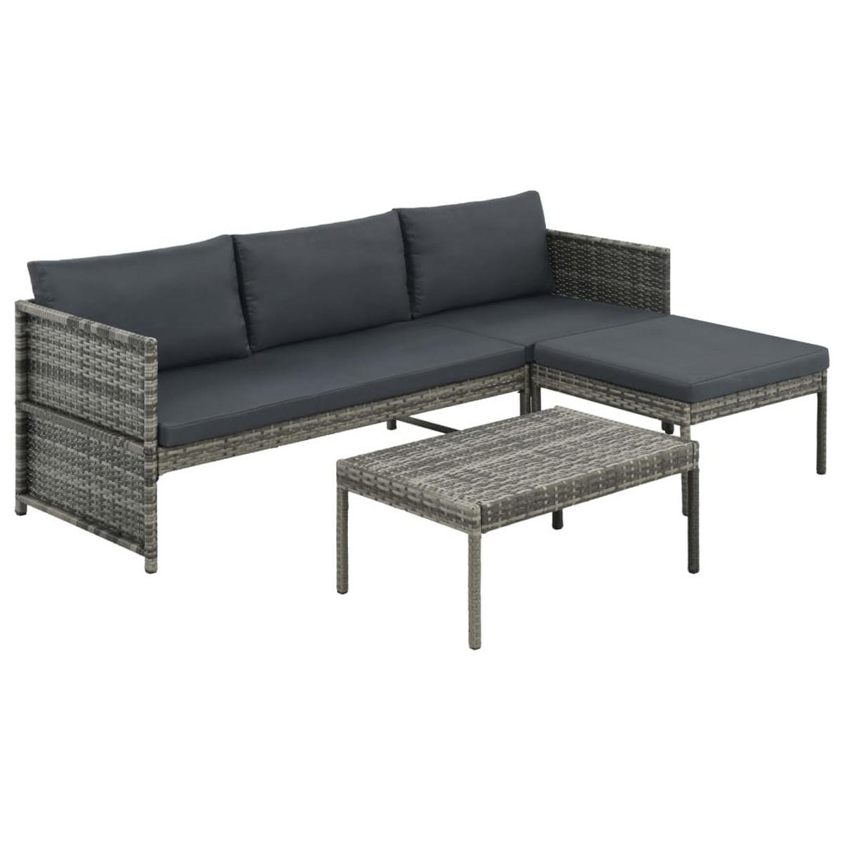 LOUNGEGARNITUR mit Auflagen und 70 cm Couchtisch, aus Poly Rattan, Grau, 3-teiliges Set - Grau, Kunststoff - vidaXL