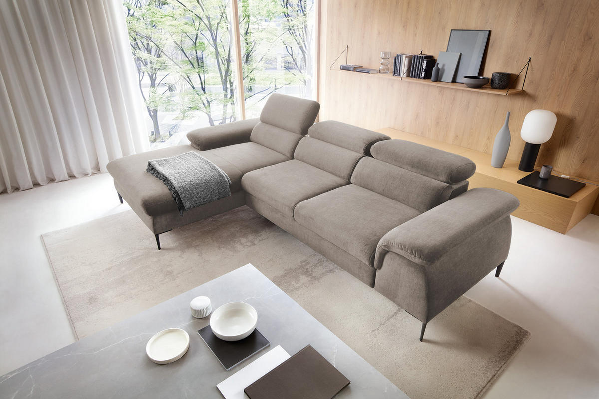 ECKSOFA L-Form 290 cm Amaro M mit Schlaffunktion, Links, Dunkelbeige - Cappuccino, Holz (288/182cm) - Emporius