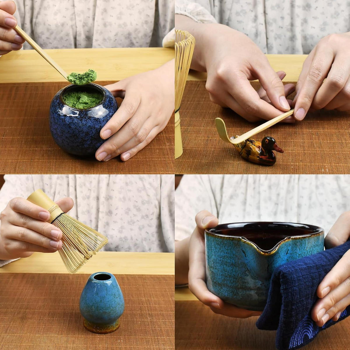 MATCHA-SET 7-teilig Keramik Bambus - Blau, Keramik (5.3/5.3/22.4cm)