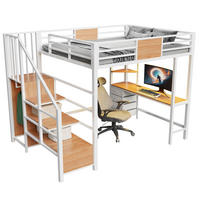 HOCHBETT 140/200 cm aus Metall mit Schreibtisch, Stauraum, LED und Steckdose, Weiß - Weiß, Metall (140/200cm) - OKMYHOME