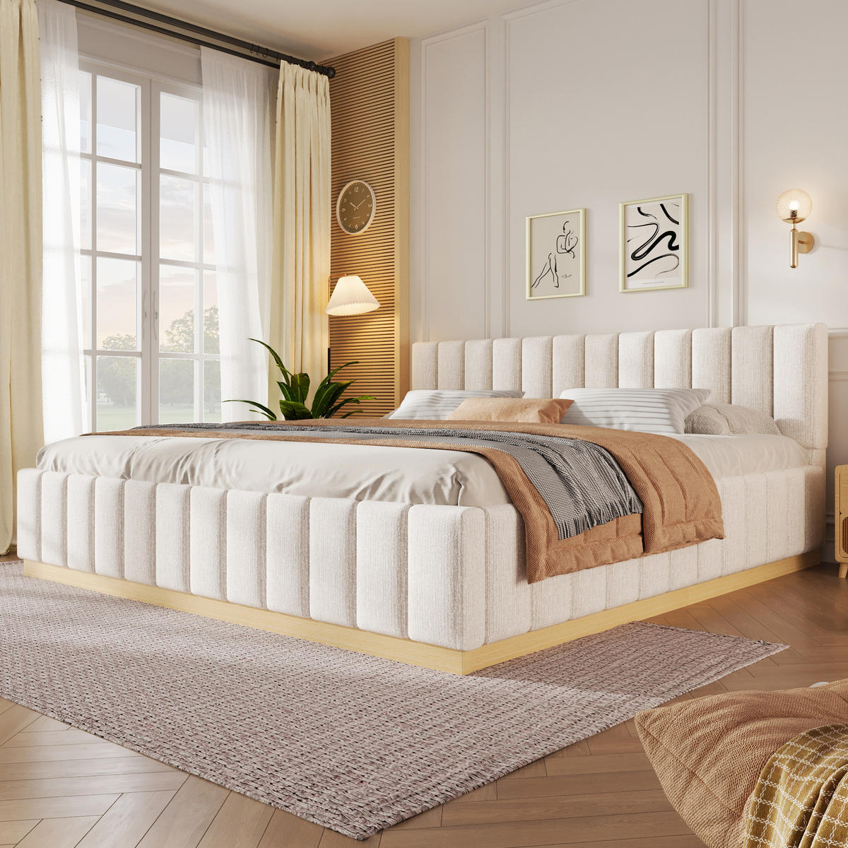 POLSTERBETT 180x200cm Lattenrost Chenille Beige - Beige, Holzwerkstoff (180/200cm) - FLIEKS