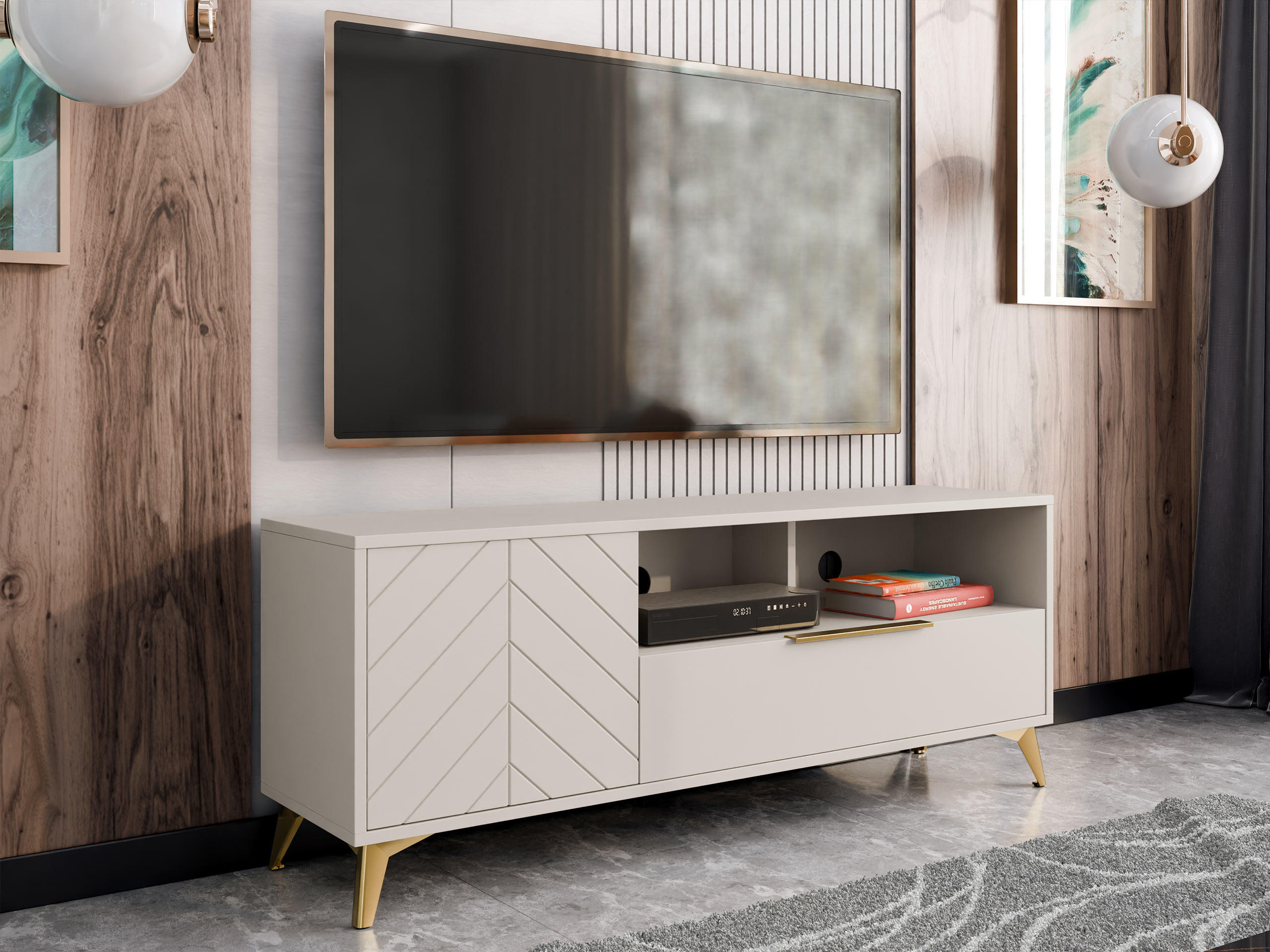 TV-ELEMENT Xylix 1D1SZ - Beige/Goldfarben, Holzwerkstoff/Metall (154/60/40cm) - MIRJAN24