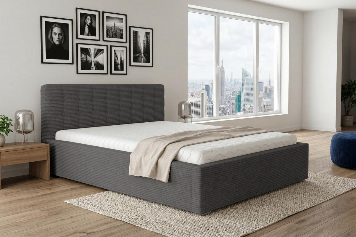 POLSTERBETT LUMA 200/200 in Cord Anthrazit - Anthrazit, Holzwerkstoff/Textil (200/200cm) - Deine Möbel 24