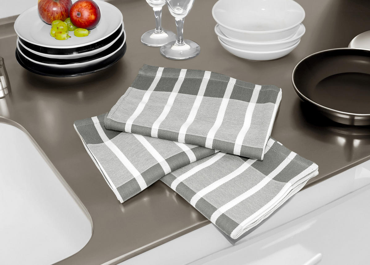 GESCHIRRTÜCHER 50x70 cm, 6er Set, Lüttich Grau - Weiß - Weiß/Grau, Textil (50/70cm) - Lashuma