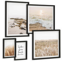 BILDER SET 5er Set - 50x50 cm & 20x30 cm & 40x60 cm Schwarzer Rahmen - Wiesen, Strand, Boho-Stil - Schwarz, Kunststoff (40/60cm) - TULUP