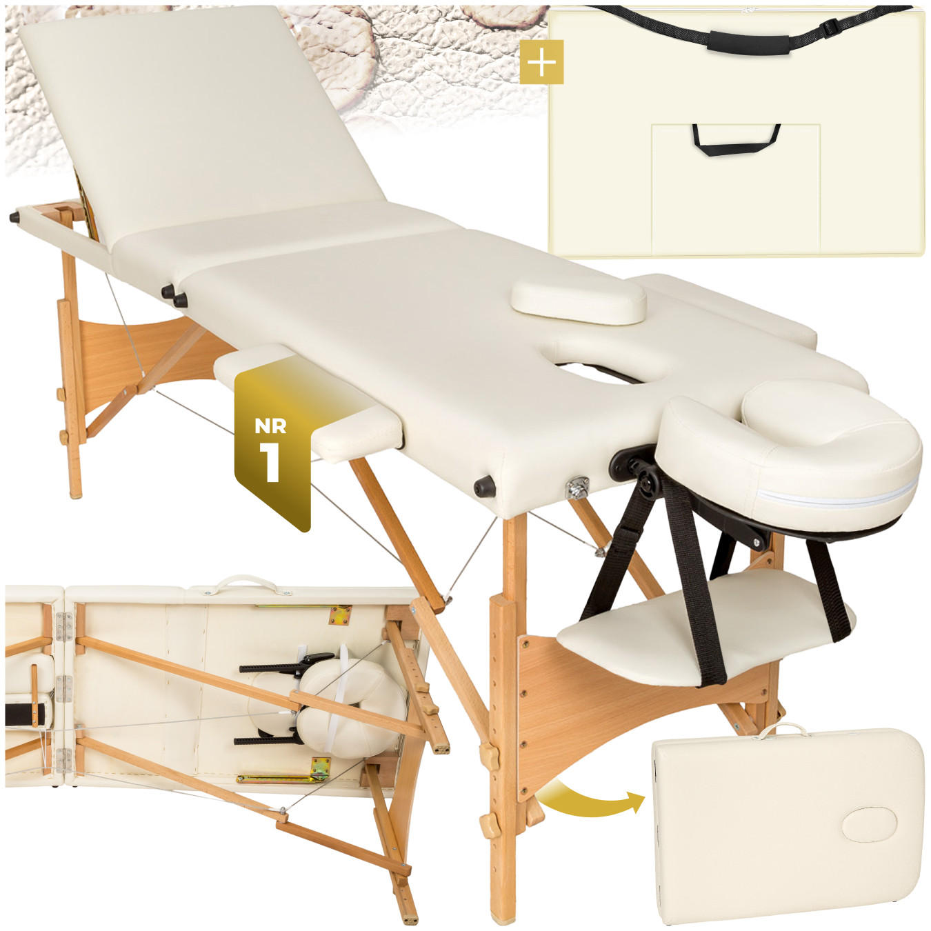 MASSAGELIEGE 3 Zonen Daniel,210 x 95 x 84 cm,beige - Beige, Holz (61/62/185cm) - tectake