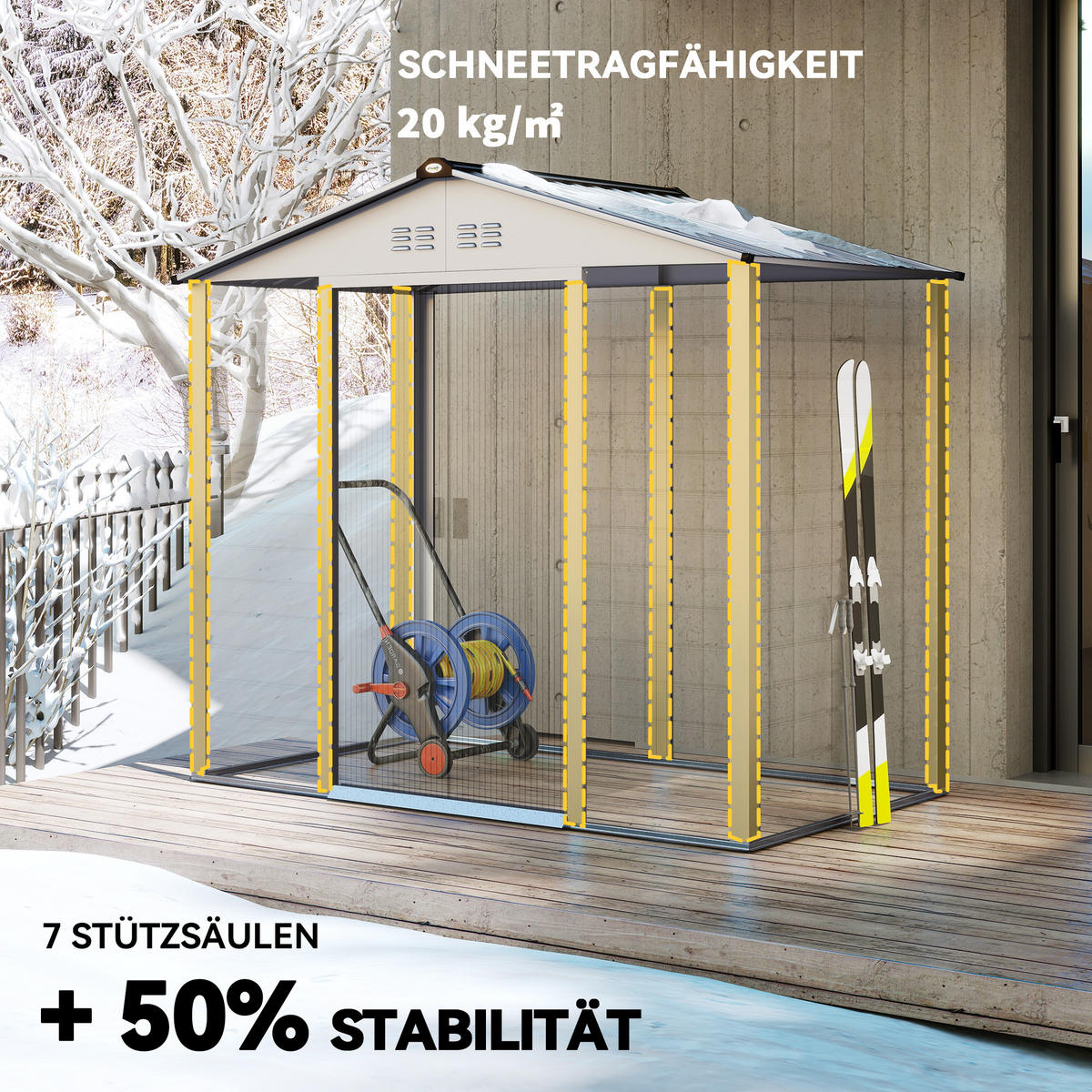 VERZINKTER Stahl 213x131x192cm - Grau, Metall (131/192/213cm) - Outsunny