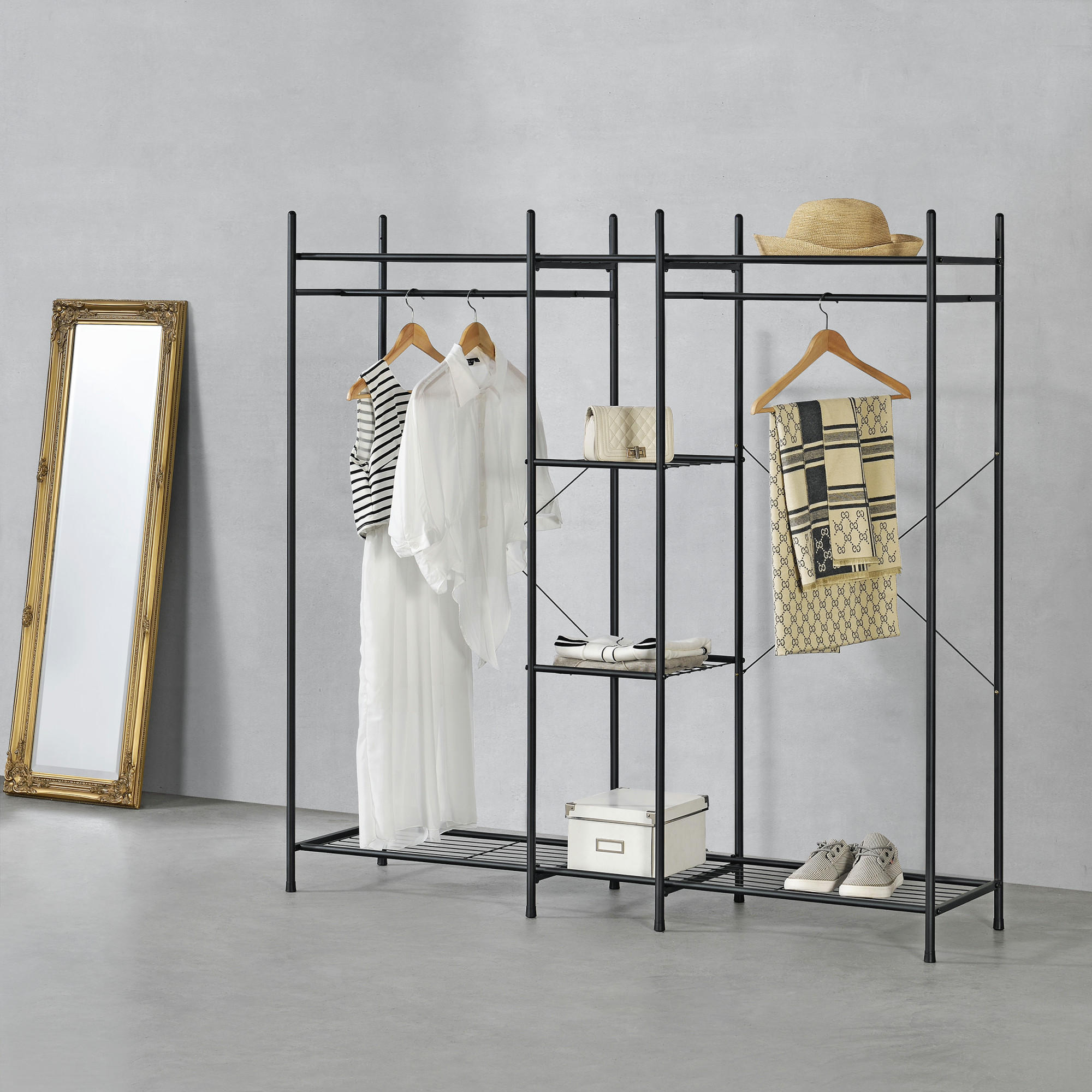 GARDEROBENSTÄNDER - Schwarz, Metall (150/150/40cm) - [en.casa]