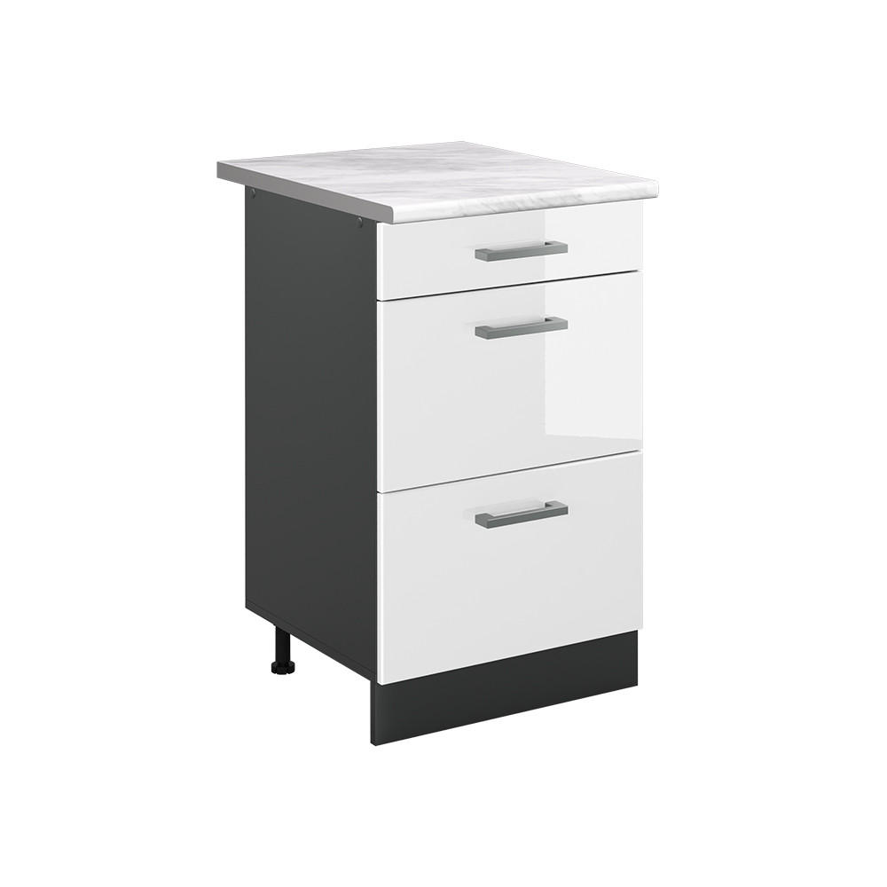 KÖKSUNDERSKÅP R-Line, Vit högblank/antracit, 50 cm Marmuras stalviršis Vit högglans, Antracit 81.6/50/60 cm